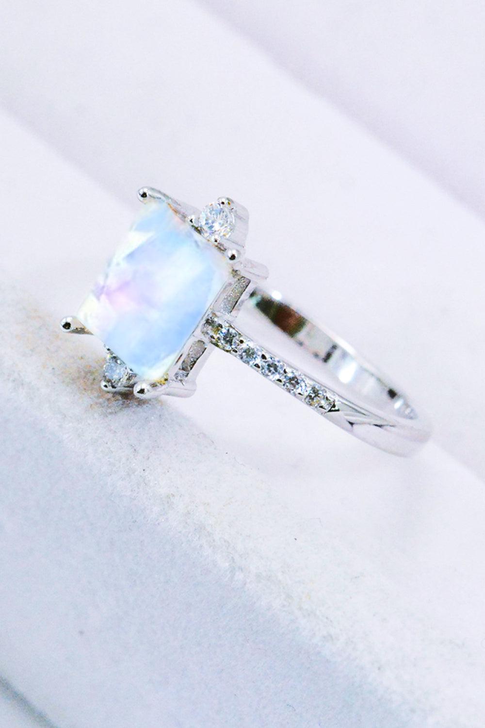 925 Sterling Silver Square Moonstone Ring BLUE ZONE PLANET