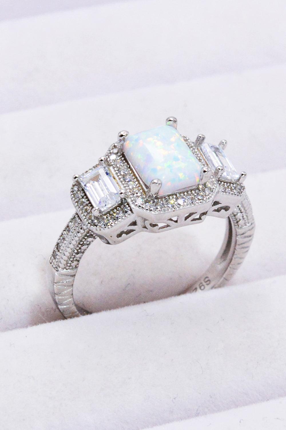 925 Sterling Silver Square Opal Ring BLUE ZONE PLANET