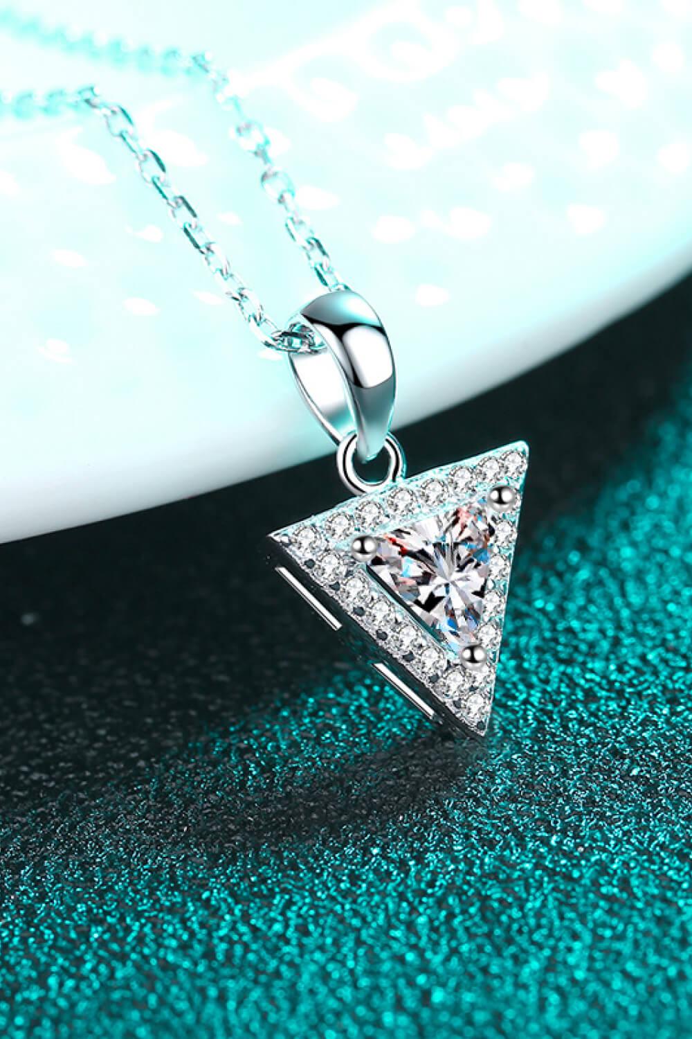 925 Sterling Silver Triangle Moissanite Pendant Necklace BLUE ZONE PLANET