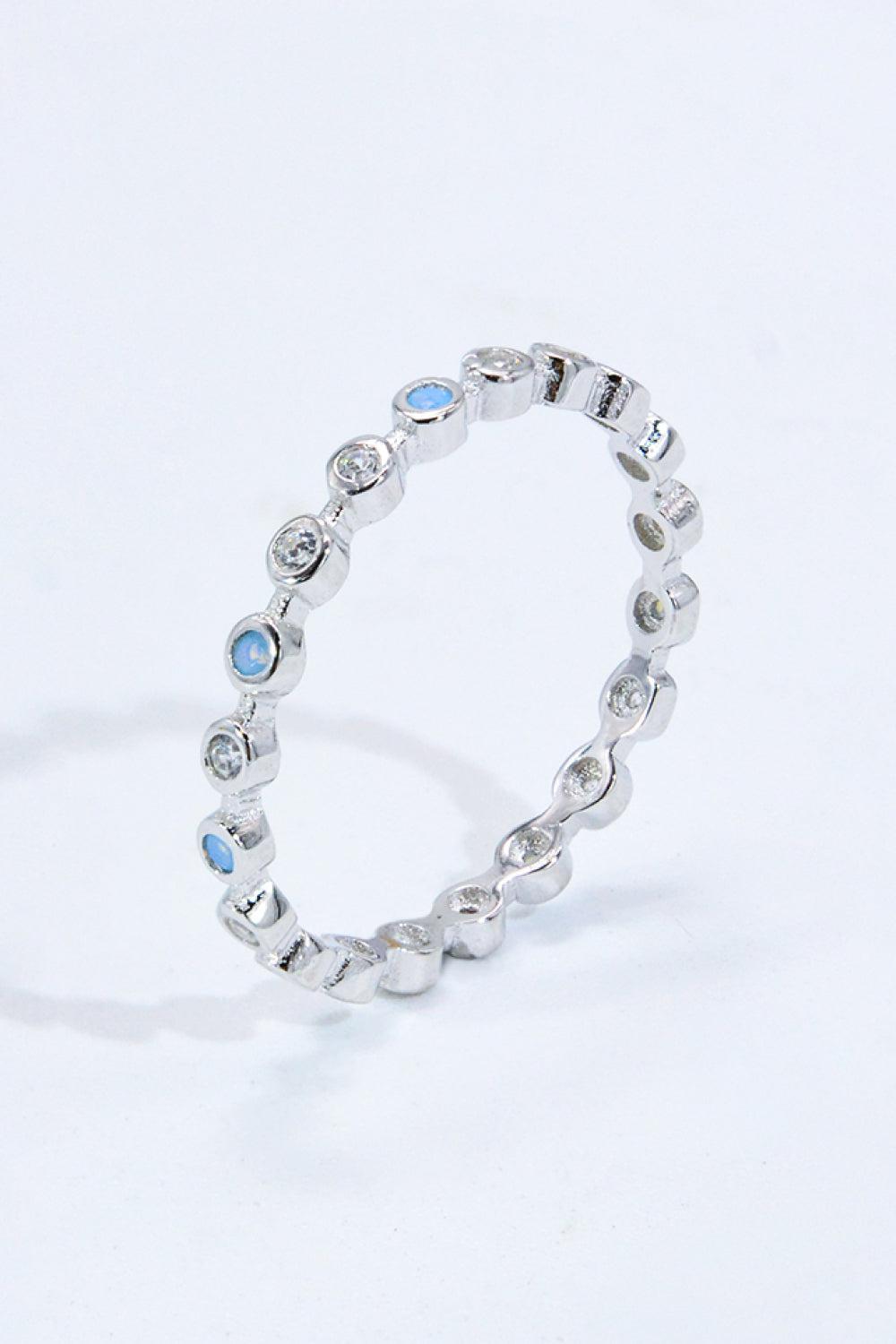 925 Sterling Silver Zircon and Natural Moonstone Ring BLUE ZONE PLANET