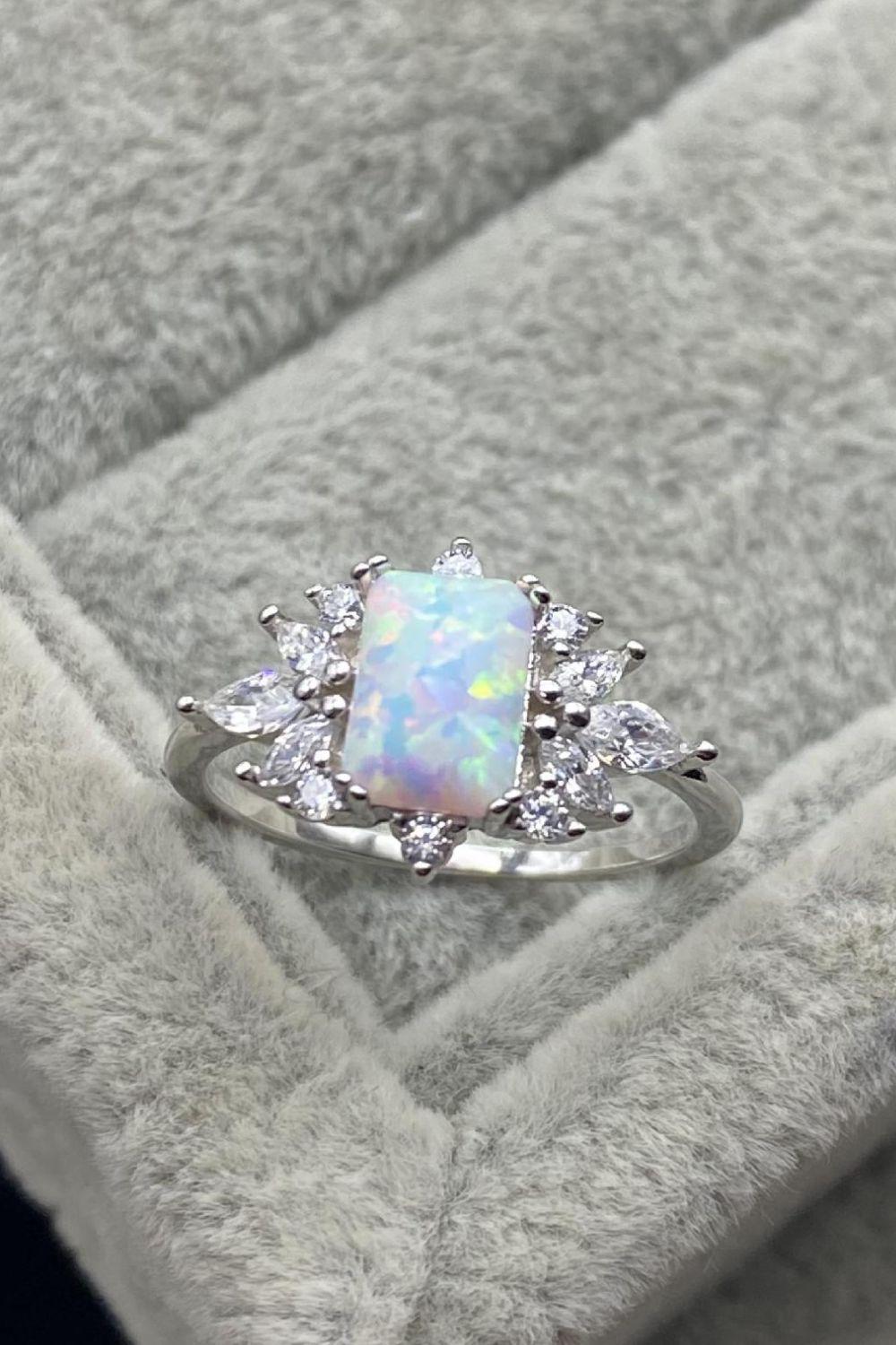 925 Sterling Silver Zircon and Opal Ring BLUE ZONE PLANET