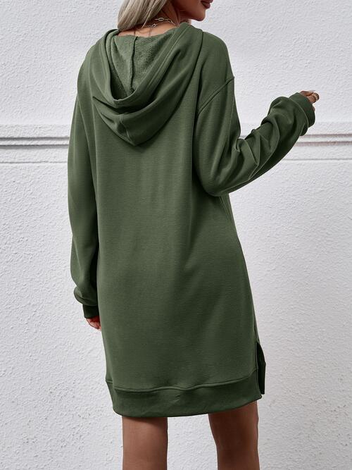 Slit Long Sleeve Hooded Dress with Pocket BLUE ZONE PLANET