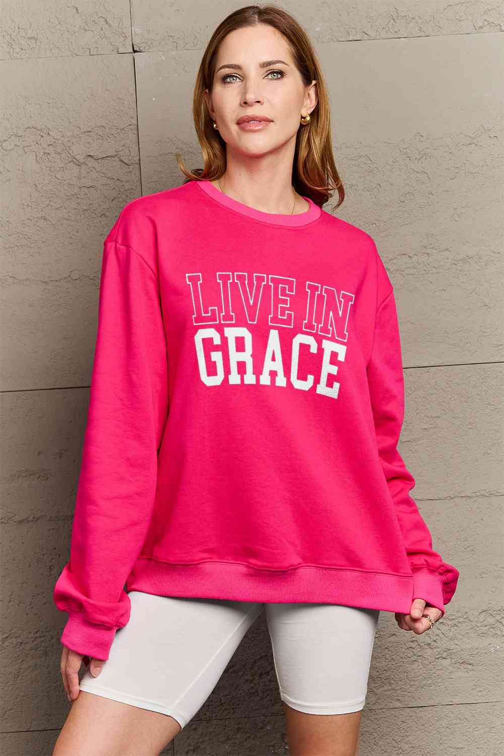 Simply Love Full Size LIVE IN GRACE Graphic Sweatshirt BLUE ZONE PLANET