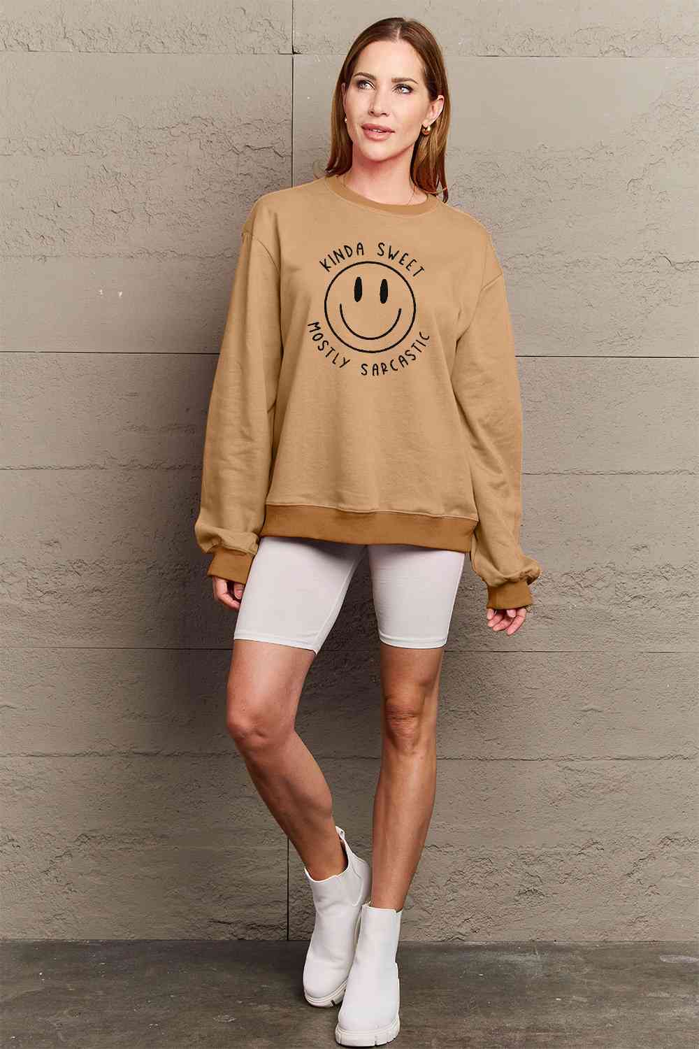 Simply Love Full Size Smiling Face Graphic Sweatshirt BLUE ZONE PLANET