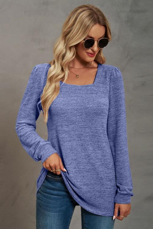 Square Neck Puff Sleeve T-Shirt BLUE ZONE PLANET