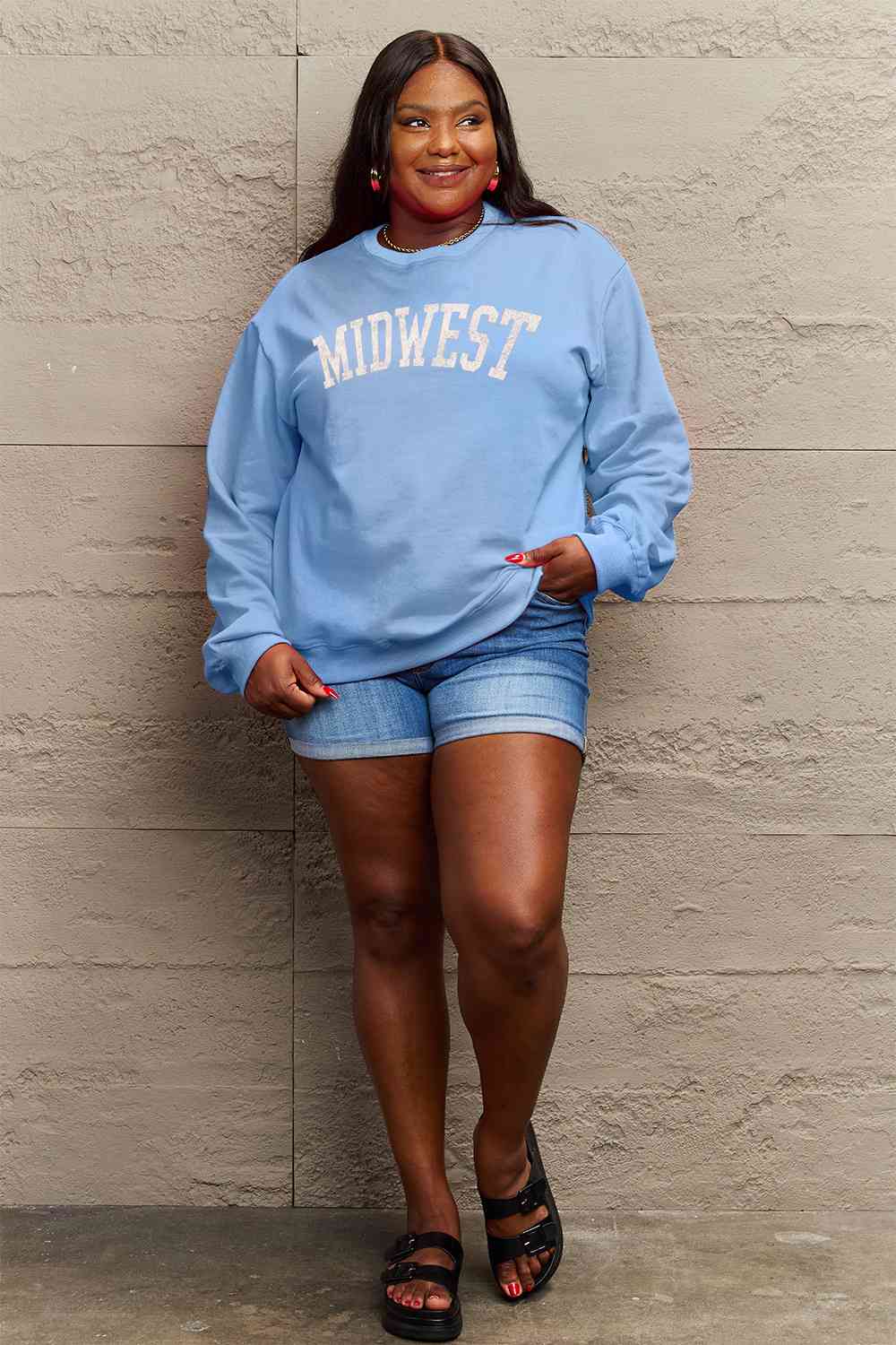 Simply Love Full Size MIDWEST Graphic Sweatshirt BLUE ZONE PLANET