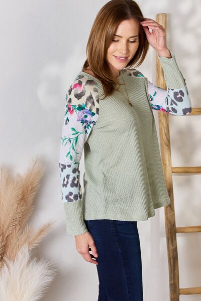 Hailey & Co Full Size Printed Round Neck Blouse Trendsi