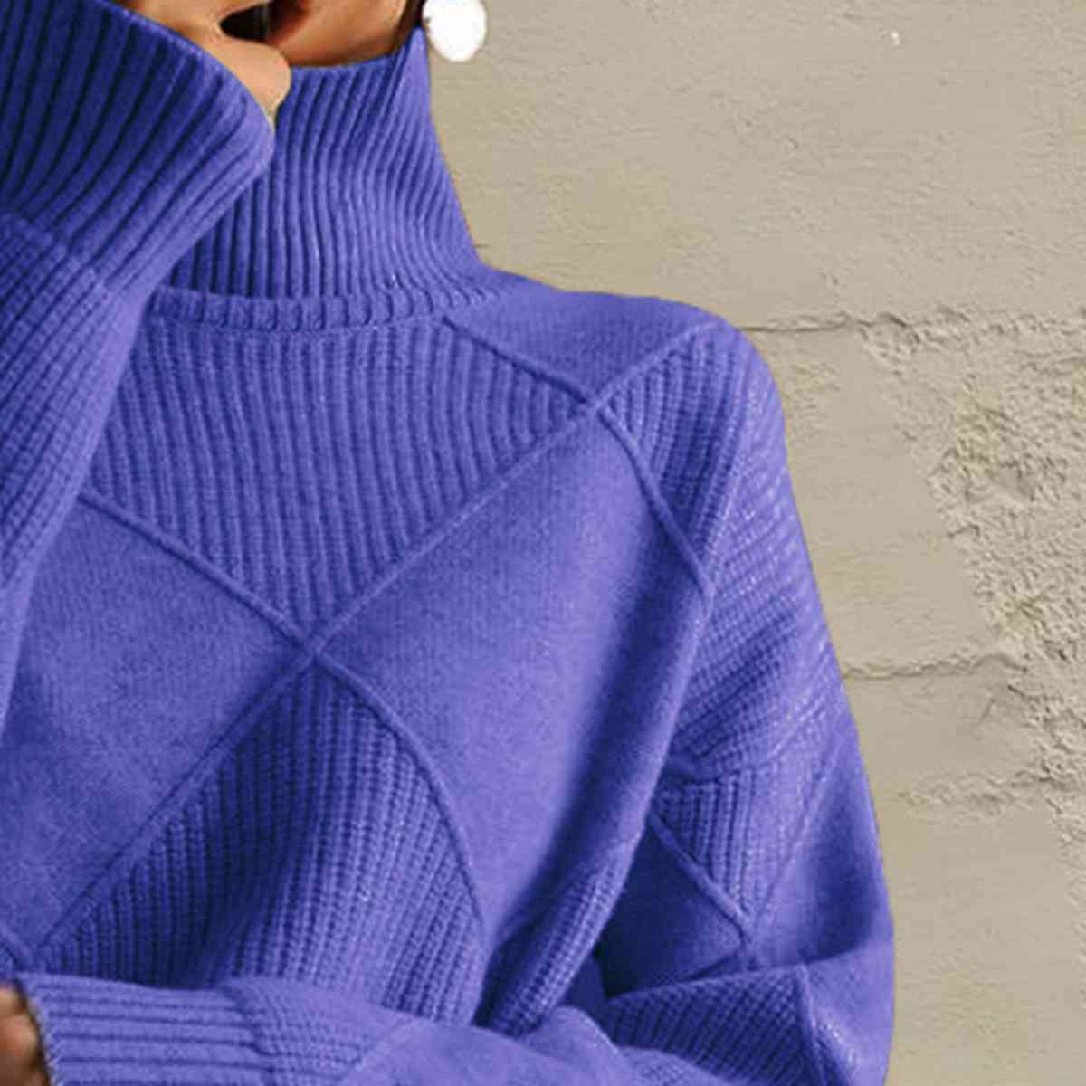 Geometric Turtleneck Long Sleeve Sweater BLUE ZONE PLANET