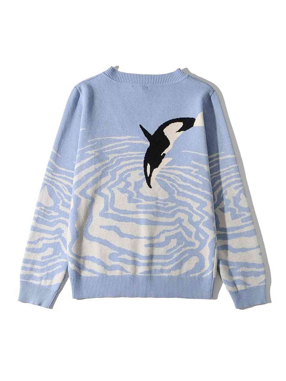 Printed V-Neck Long Sleeve Sweater BLUE ZONE PLANET
