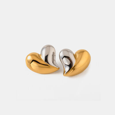 Heart Shape Stainless Steel Stud Earrings-EARRINGS-[Adult]-[Female]-Gold-One Size-2022 Online Blue Zone Planet