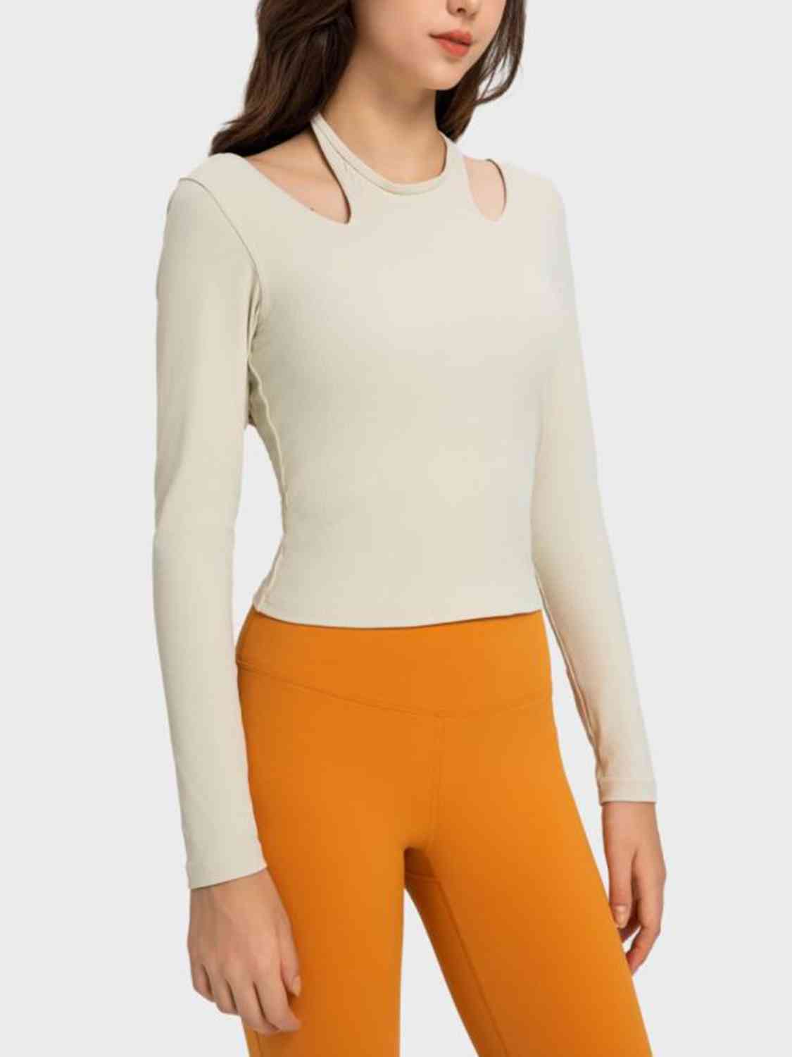Halter Neck Long Sleeve Sporty Top BLUE ZONE PLANET