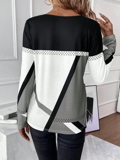 Contrast Round Neck Long Sleeve T-Shirt Trendsi