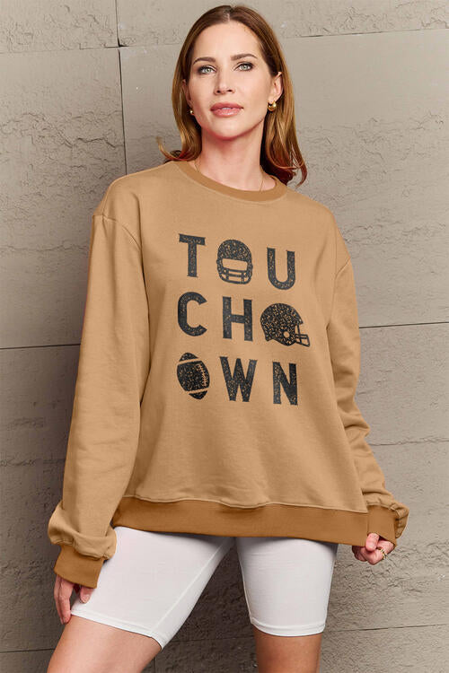 Simply Love Full Size TOUCHDOWN Long Sleeve Sweatshirt BLUE ZONE PLANET