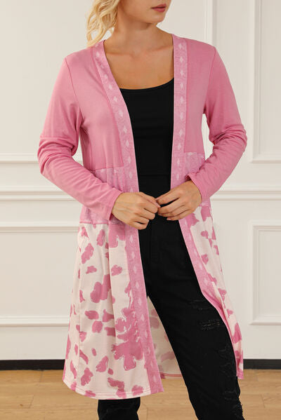 Printed Long Sleeve Open Front Outerwear-TOPS / DRESSES-[Adult]-[Female]-Carnation Pink-S-2022 Online Blue Zone Planet