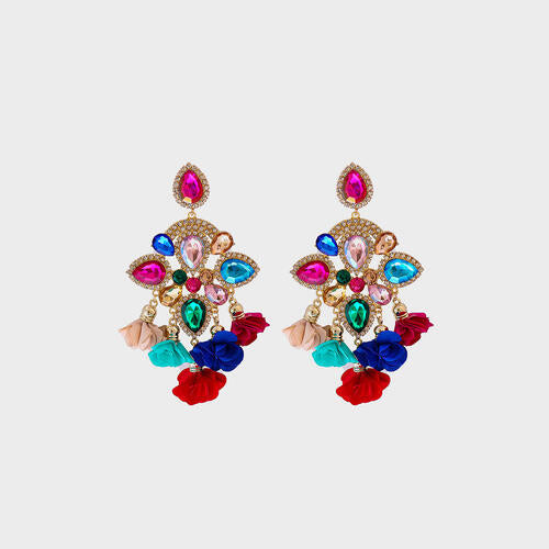 Flower Shape Rhinestone Alloy Dangle Earrings BLUE ZONE PLANET