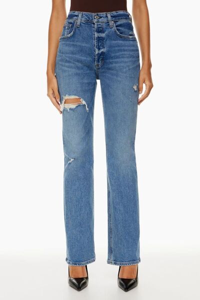 Distressed Straight Jeans with Pockets BLUE ZONE PLANET