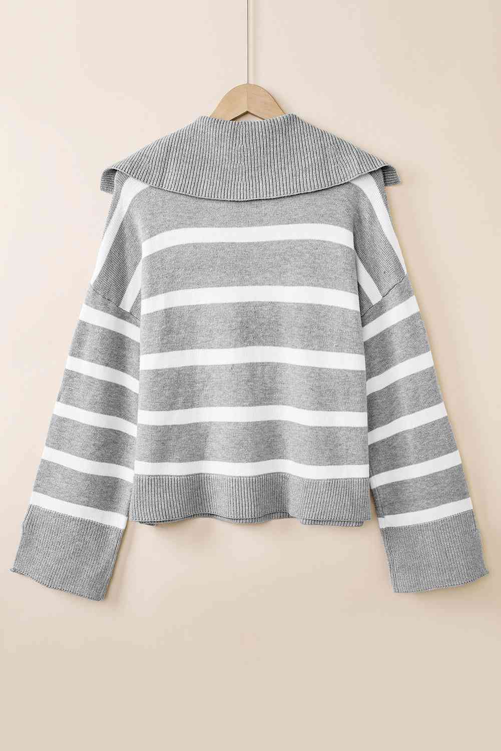 Striped Collared Neck Slit Sweater BLUE ZONE PLANET