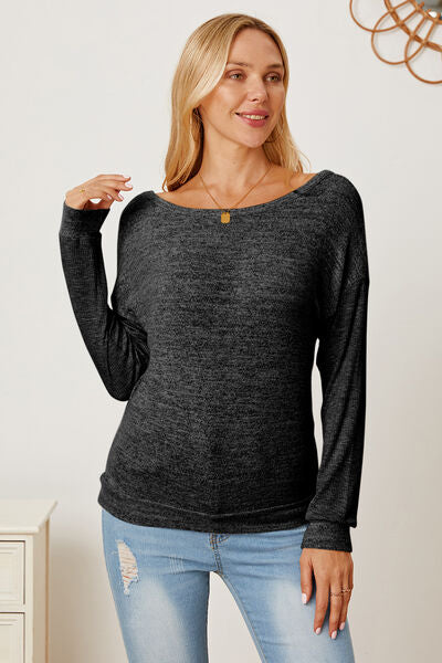 Boat Neck Backless Dropped Shoulder T-Shirt Trendsi