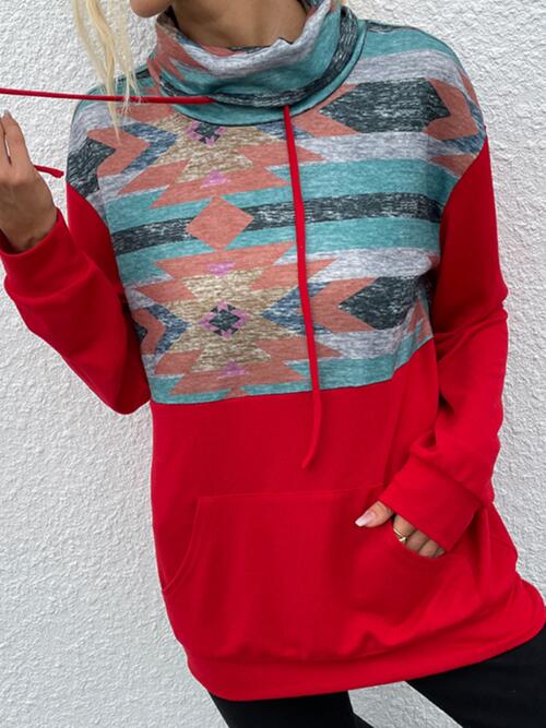 Geometric Drawstring Long-Sleeve Sweatshirt BLUE ZONE PLANET