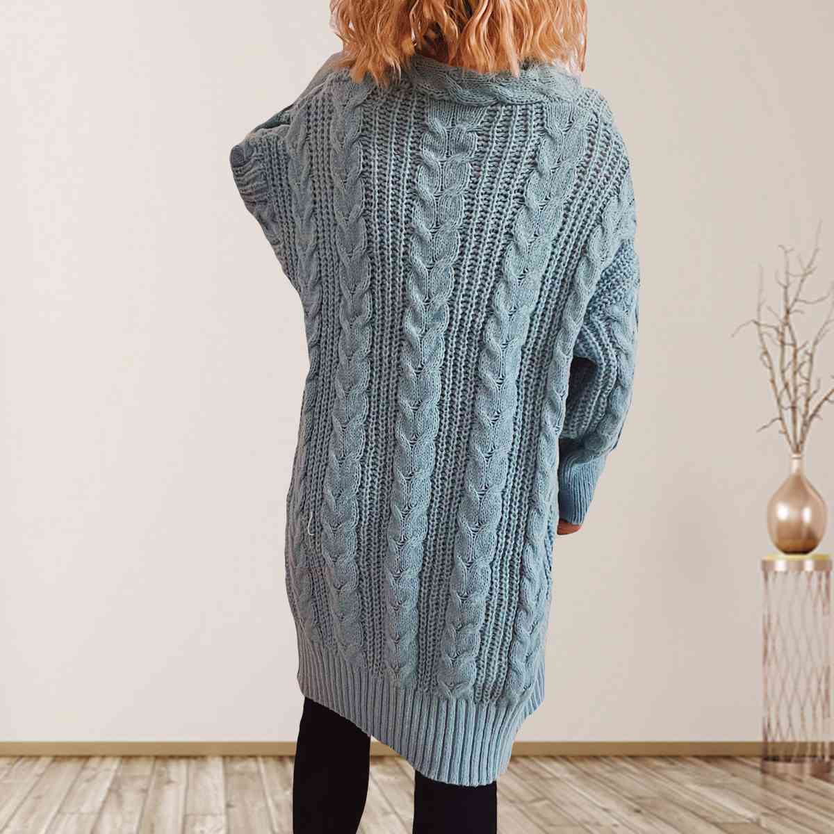 Cable-Knit Open Front Dropped Shoulder Cardigan BLUE ZONE PLANET