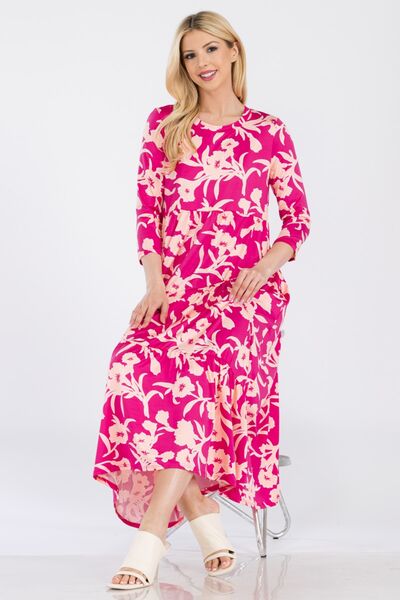 Celeste Full Size Floral Round Neck Ruffle Hem Dress Trendsi