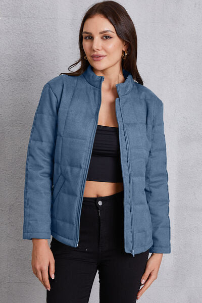 Zip Up Mock Neck Pocketed Jacket-TOPS / DRESSES-[Adult]-[Female]-French Blue-S-2022 Online Blue Zone Planet