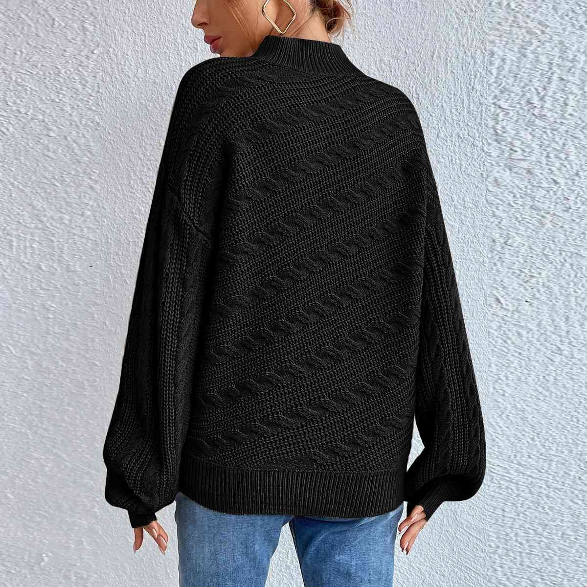 Cable-Knit Mock Neck  Long Sleeve Sweater BLUE ZONE PLANET