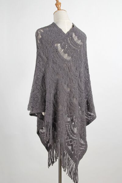 Blue Zone Planet |  Fringe Openwork Surplice Cape Sleeve Poncho BLUE ZONE PLANET