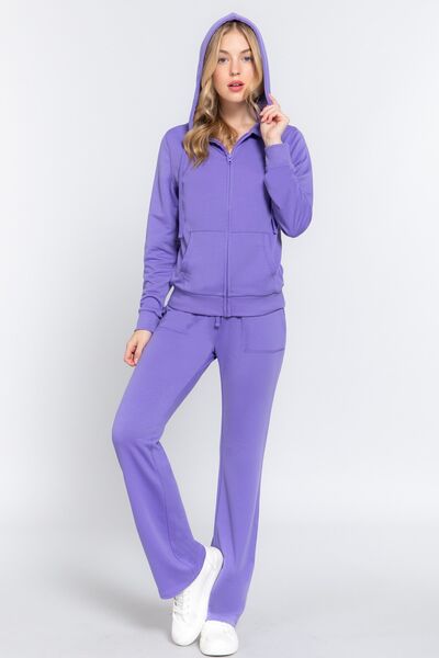 ACTIVE BASIC French Terry Zip Up Hoodie and Drawstring Pants Set BLUE ZONE PLANET