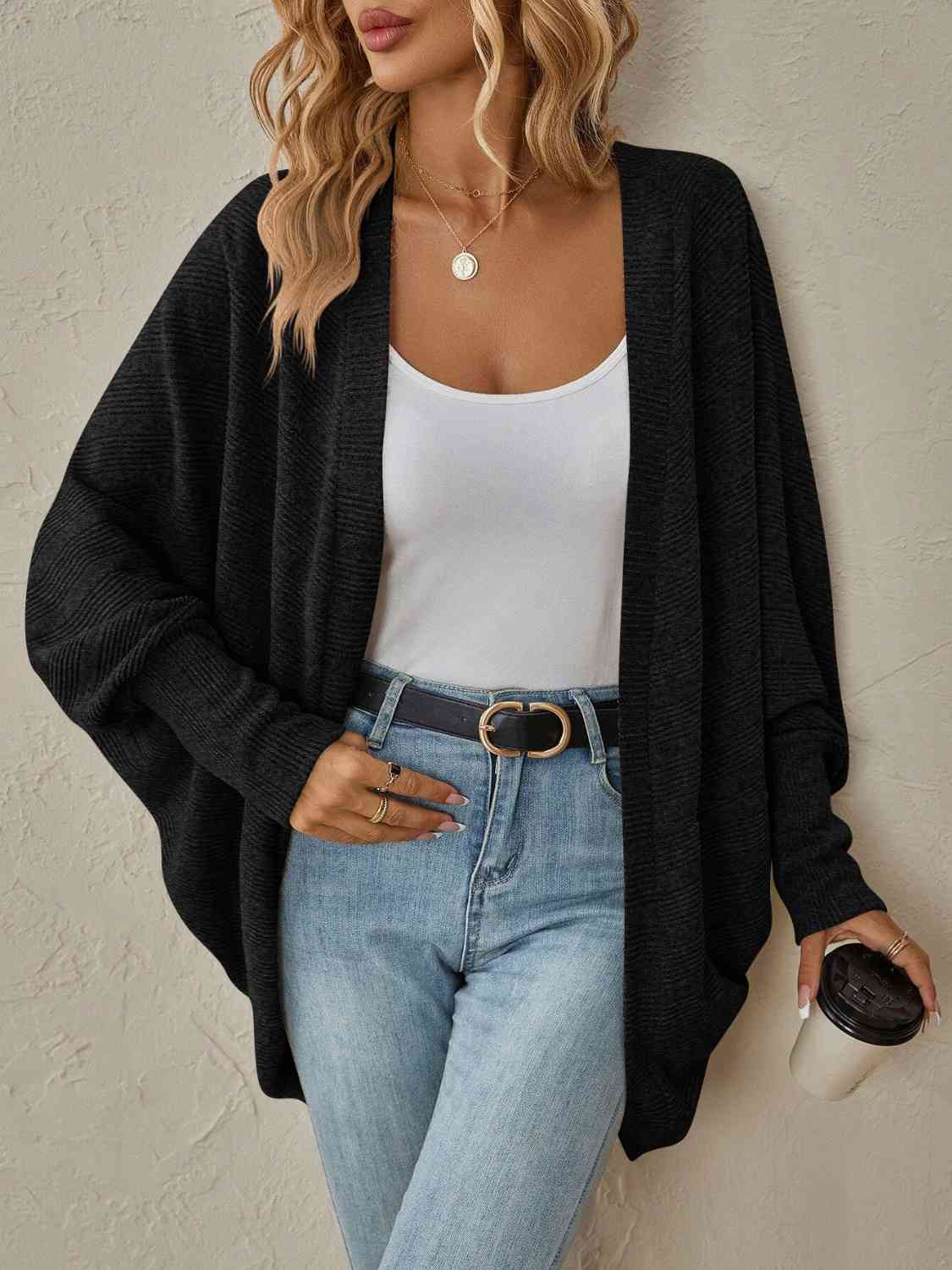 Open Front  Dropped Shoulder Cardigan BLUE ZONE PLANET