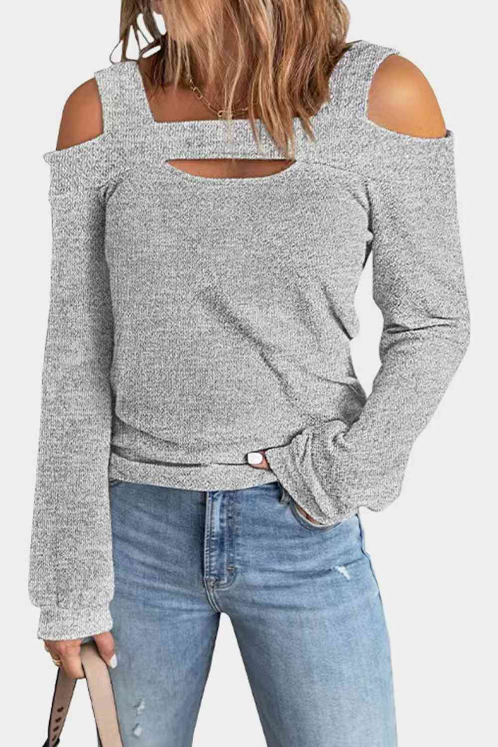 Full Size Cutout Cold Shoulder Blouse BLUE ZONE PLANET