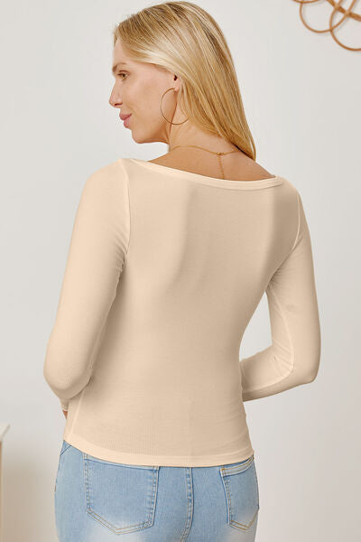 Square Neck Long Sleeve T-Shirt Trendsi