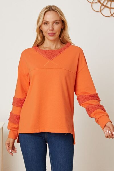 Slit Round Neck Dropped Shoulder Sweatshirt Trendsi