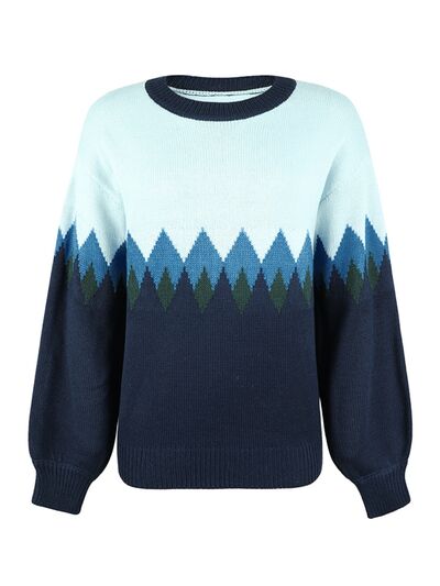 Blue Zone Planet |  Round Neck Dropped Shoulder Sweater BLUE ZONE PLANET