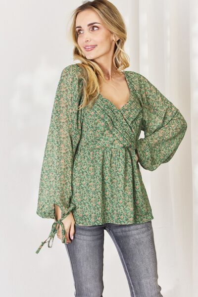 HEYSON Full Size Floral Surplice Peplum Blouse-TOPS / DRESSES-[Adult]-[Female]-2022 Online Blue Zone Planet