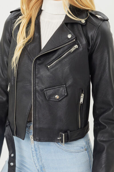 Faith Apparel Faux Leather Zip Up Biker Jacket Trendsi