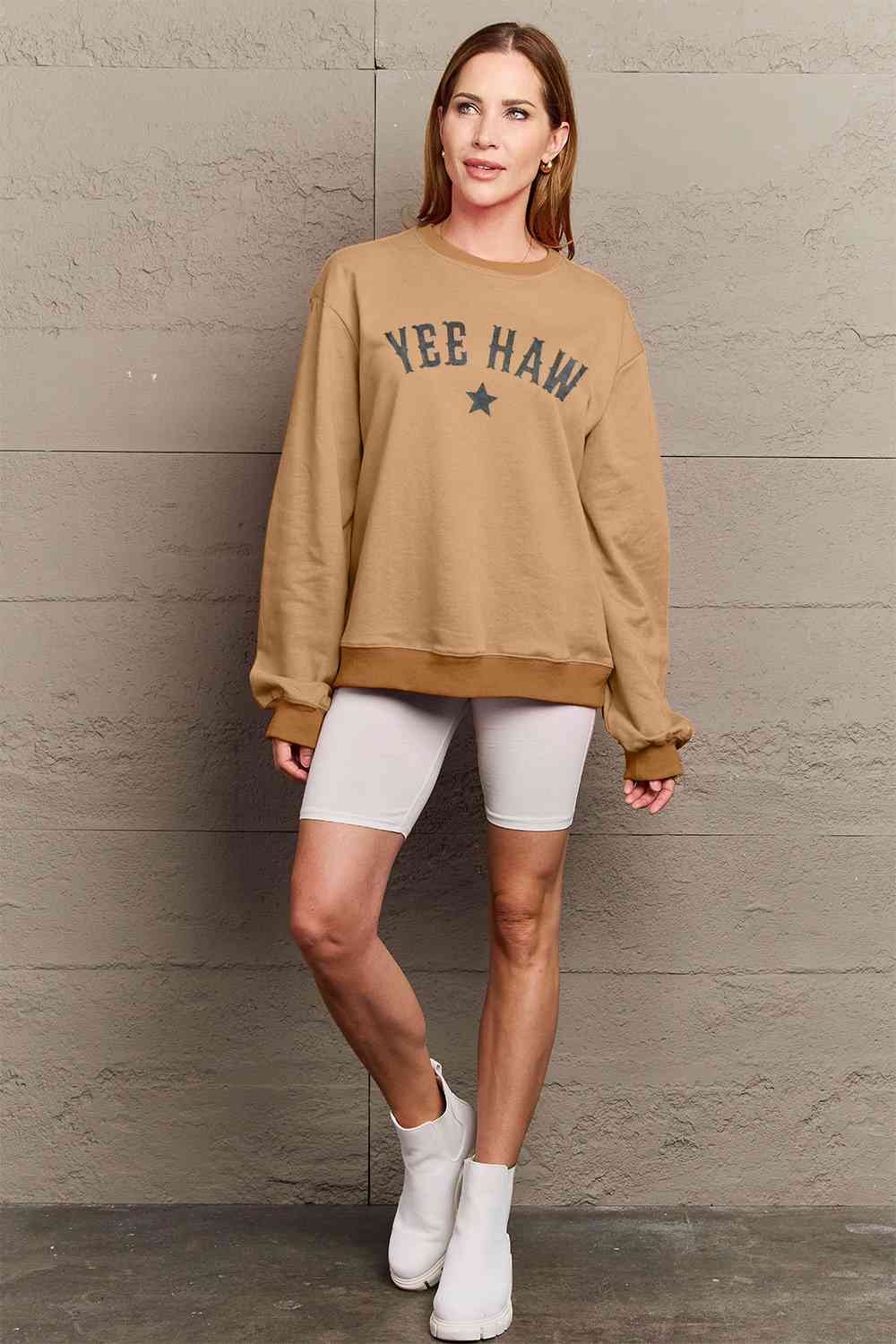 Simply Love Full Size YEEHAW Graphic Round Neck Sweatshirt BLUE ZONE PLANET