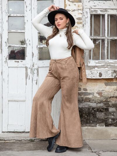 Plus Size Pocketed Flare Pants BLUE ZONE PLANET