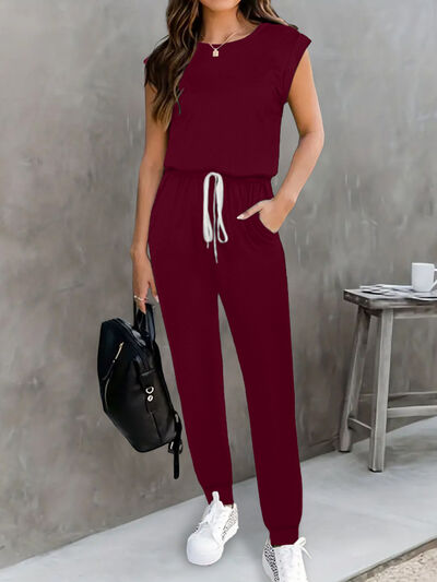 Drawstring Round Neck Sleeveless Jumpsuit Trendsi