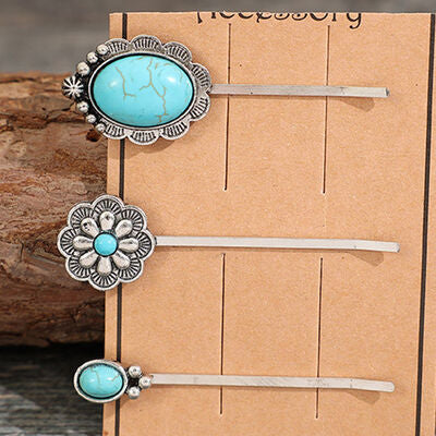 Blue Zone Planet |  3 PCS/Set Artificial Turquoise Hair Pins BLUE ZONE PLANET