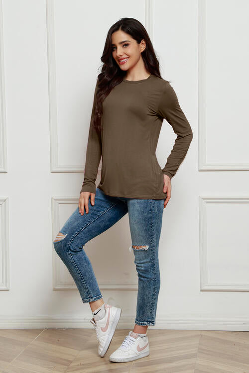 Basic Bae Full Size Round Neck Long Sleeve Top BLUE ZONE PLANET