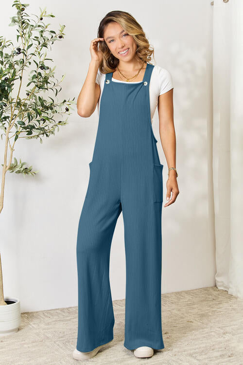 Double Take Full Size Wide Strap Overall with Pockets BLUE ZONE PLANET