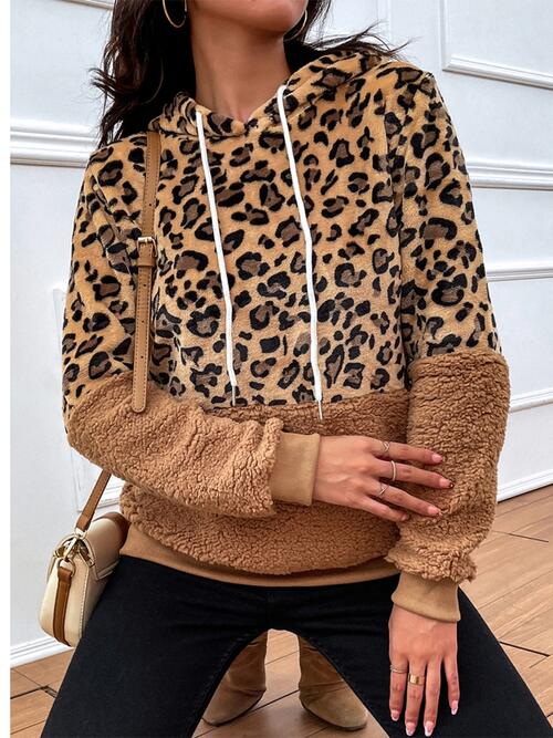 Leopard Drawstring Long Sleeve Hoodie BLUE ZONE PLANET