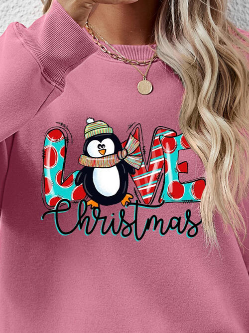 LIVE CHRISTMAS Drop Shoulder Round Neck Sweatshirt BLUE ZONE PLANET