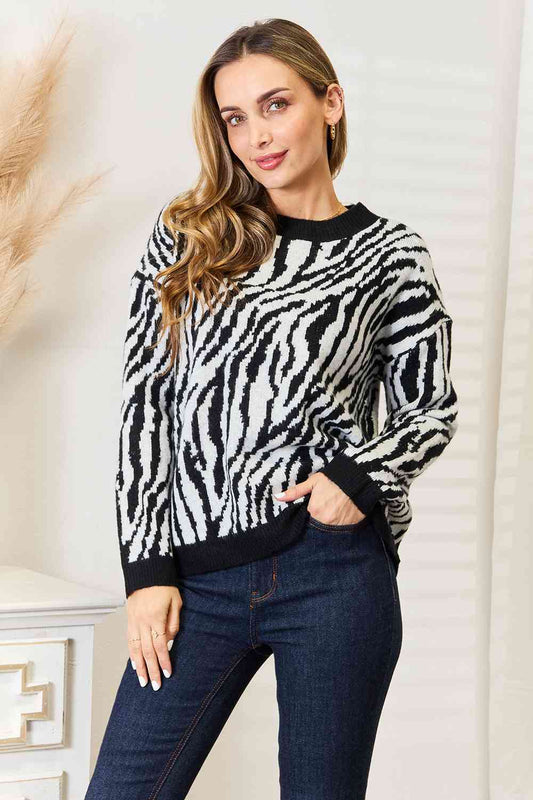 Heimish Full Size Zebra Print Sweater BLUE ZONE PLANET