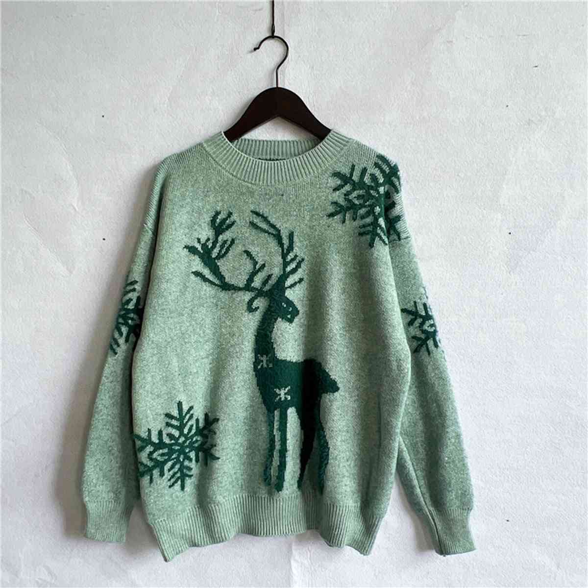 Reindeer and Snowflake Pattern Sweater BLUE ZONE PLANET