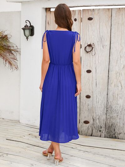 Blue Zone Planet |  Pleated V-Neck Sleeveless Midi Dress BLUE ZONE PLANET