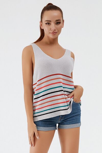 Blue Zone Planet |  Striped V-Neck Wide Strap Tank BLUE ZONE PLANET