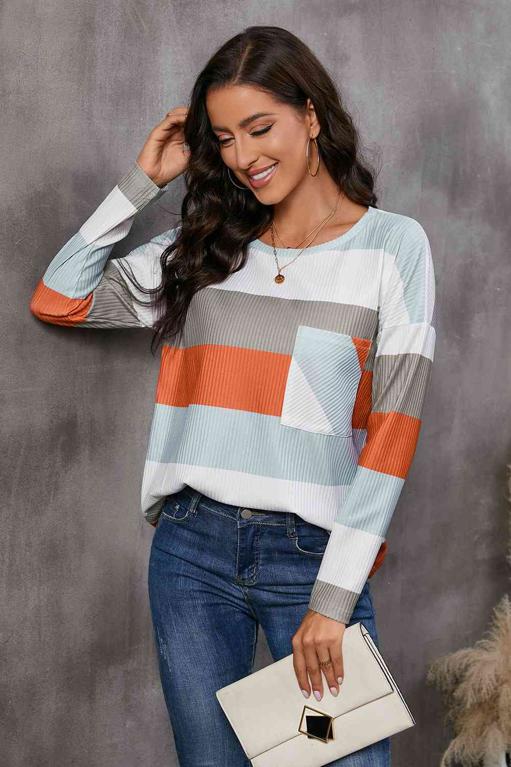 Wide Stripe Top with Pocket BLUE ZONE PLANET