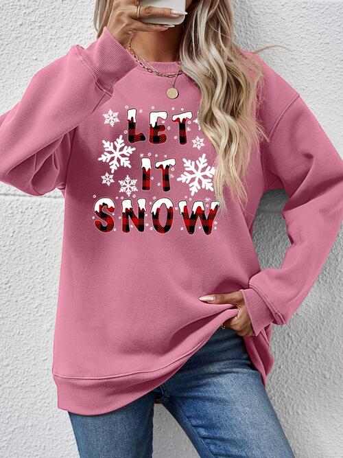 LET IT SNOW Round Neck Long Sleeve Sweatshirt BLUE ZONE PLANET